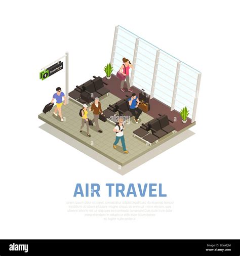 Air Travel Isometric Composition Of People With Baggage In Waiting Zone