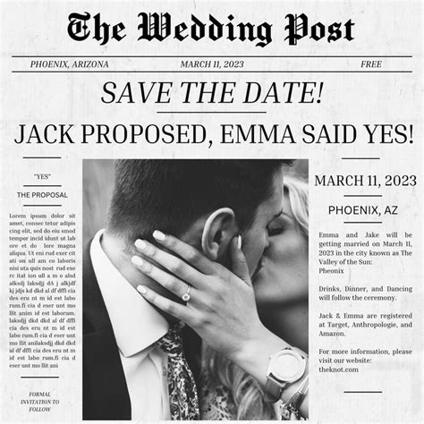 Save The Date Newspaper Style Canva Template Etsy Wedding Newspaper