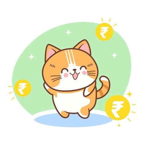 Premium Vector Vector Kawaii Cute Cat Mascot With Gold Coin Rupee