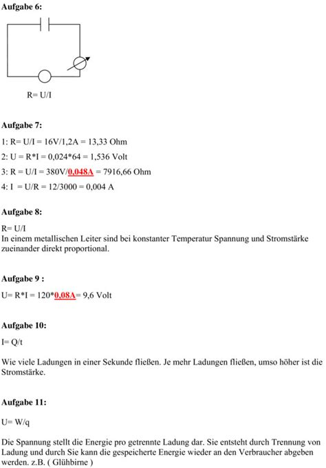 Klassenarbeit zu Elektrizitätslehre 8 Klasse