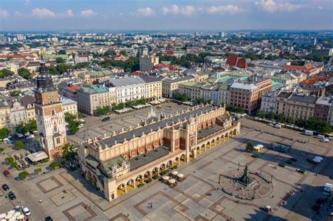 Krak W Cloth Hall Drone Aerial View Main Market Square Poland