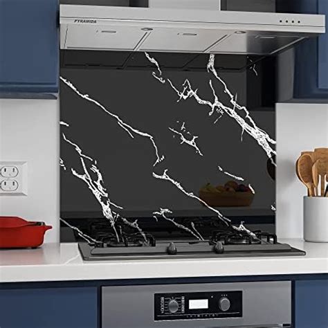 Belofay 60x70cm Black Marble Tempered Glass Splashback For Kitchen