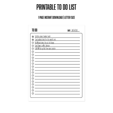 Printable To Do List Etsy