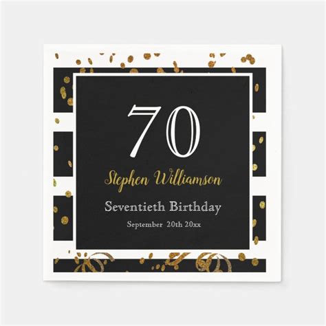 70th Birthday Party Black And Gold Glitter Napkins