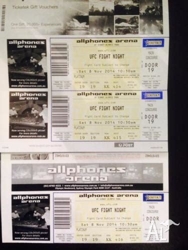 6x UFC Fight Night Sydney PLATINUM Tickets for November 8. for Sale in ...