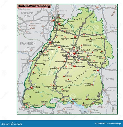 Carte Du Bade-Wurtemberg Avec Le Countri Voisin Photographie stock ...