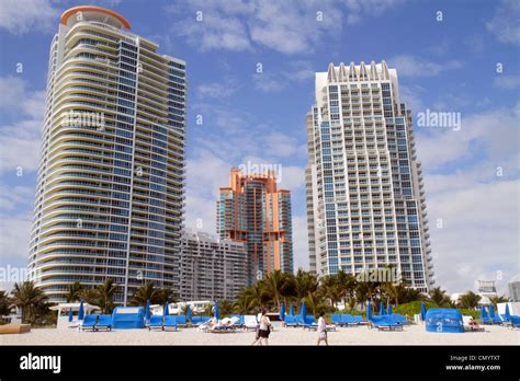 Miami Beach Florida High Rise Condominium Building Portofino Stock