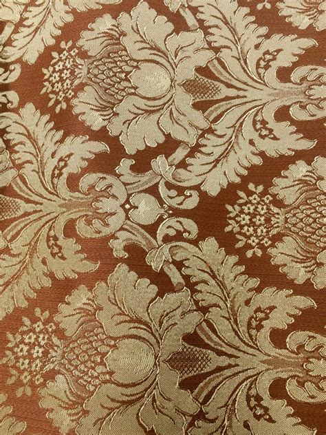 Copper Gold Damask Jacquard Brocade Flower Floral Fabric 110 Etsy