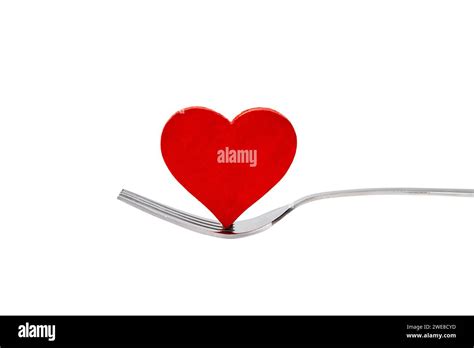 Silverware Of Fork With A Red Heart Isolated Over White Background Romantic Dinner Valentine S