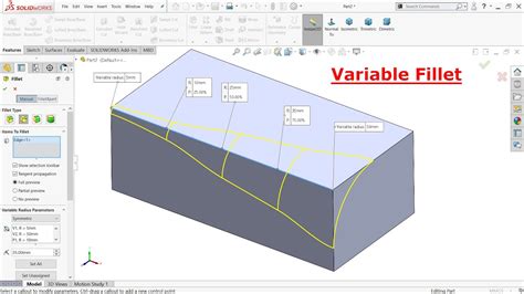 Solidworks Tutorial Variable Size Fillet Youtube