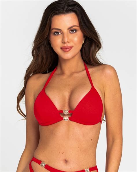 V Red Push Up Triangle Bikini Top With Golden Logo Xl Vivienvance