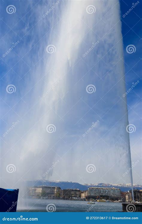 The Jet D Eau Fountain in Geneva, Switzerland Stock Image - Image of ...