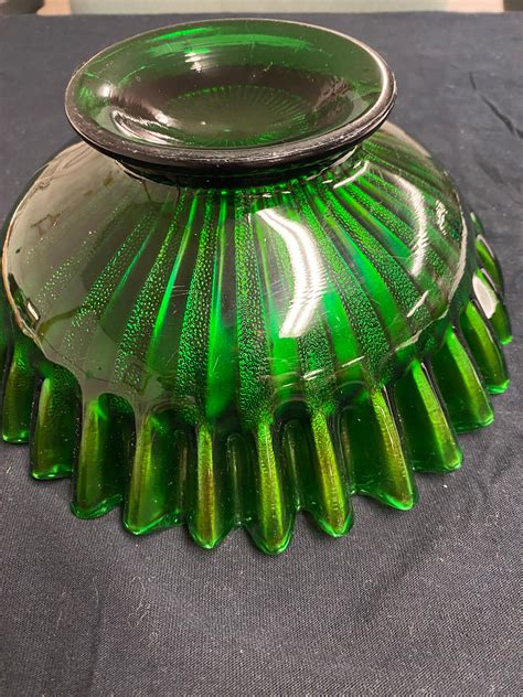 Antique Green Carnival Glass Deeply Fluted Bowl Etsy