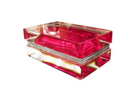 Rectangular Murano Glass Box With Ruby And Gold Sommerso Glass Core And Nickel Details Glass