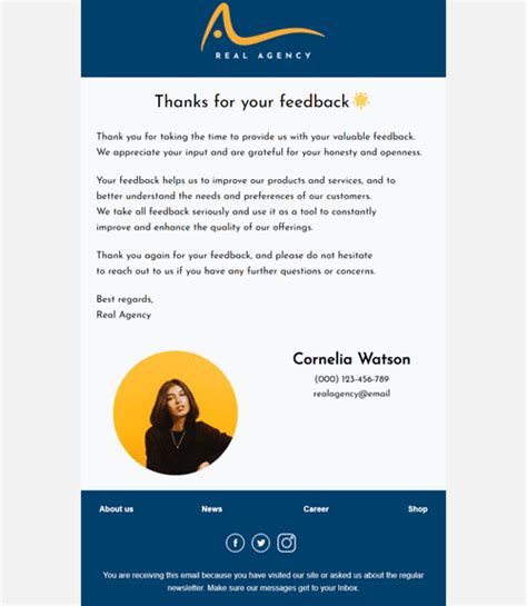 Thank You for Your Feedback Email Template