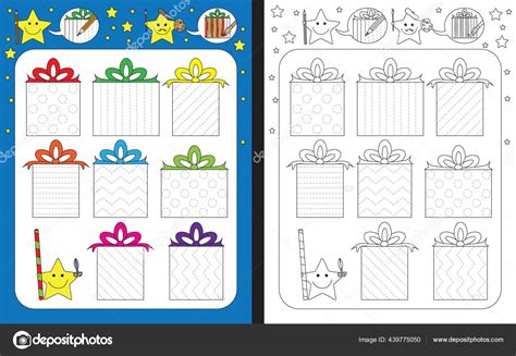 Preschool Worksheet Practicing Fine Motor Skills Tracing Dashed Lines Presents Stock Vector