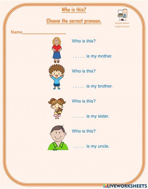 Pronoun Worksheet Choose The Correct Pronoun From Word Bank