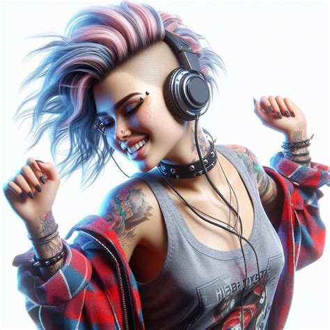 Hiperrealista Arte Vectorial Joven De Moda Punk Riendo Chica Bailando