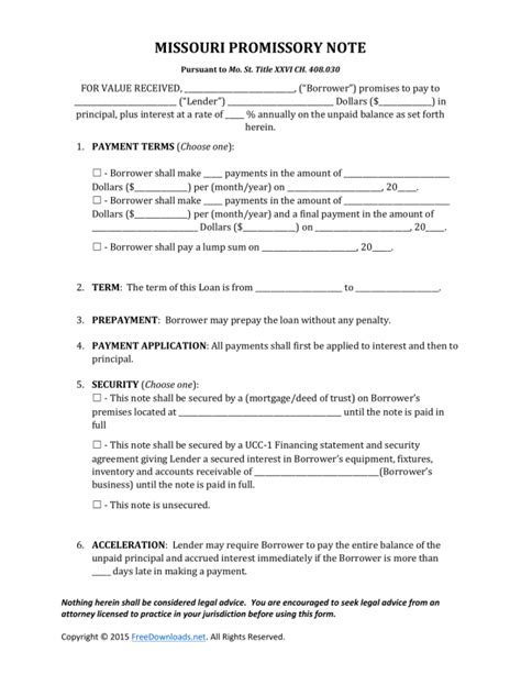 Download Missouri Promissory Note Form Pdf Rtf Word