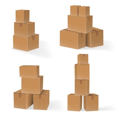 Premium Vector Set Of Stacks Of Cardboard Boxes