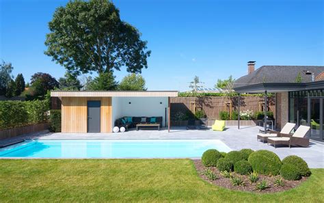 Wit Polypropyleen Skimmer Zwembad Met Moderne Houten Poolhouse De