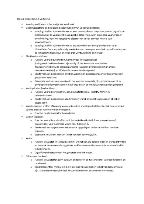 Biologie 3 4 5 Samenvatting Biologie Hoofdstuk 3 Vertering