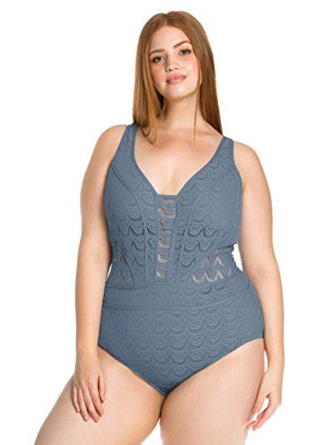 Becca Etc Womens Plus Size Color Play Deep Neck One Piece Swimsuit 1x