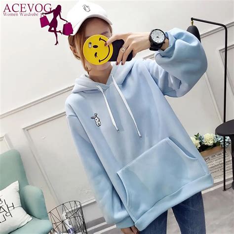 Hooded Casual Cute Rabbit Embroidery Loose Women Long Sleeve Hoodies