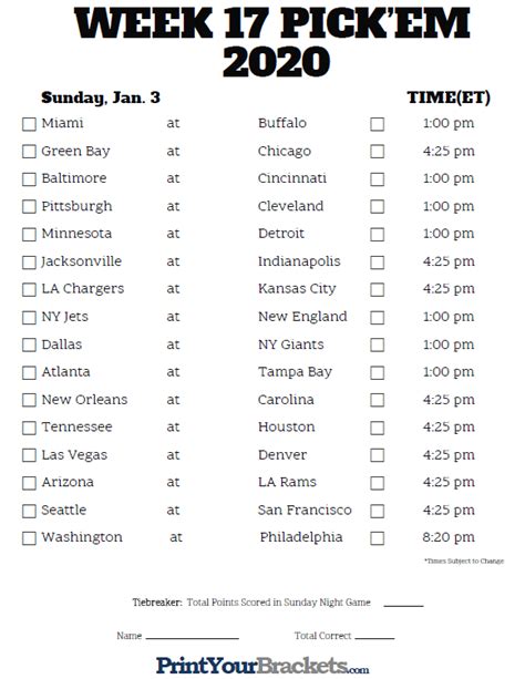 Nfl Week 17 Printable Schedule - PrintableSchedule.net | Printable Schedule