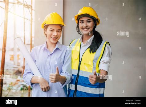 Construction Engineer Women Team Working Builder And Architect Designer