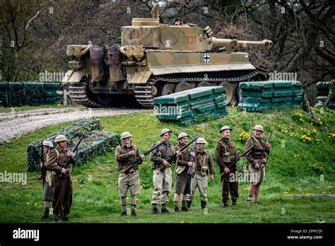 British Re Enactment Soldiers Line Up In Front Of The Only Working