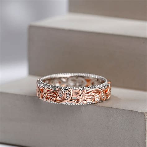 Jeulia Two Tone Floral And Leaf Carved Unique Sterling Silver Women S