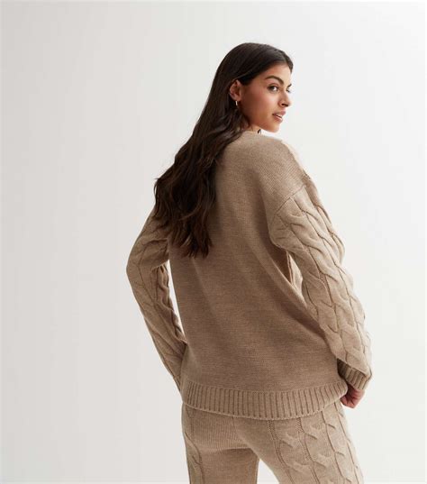 Camel Cable Knit Long Sleeve Top New Look