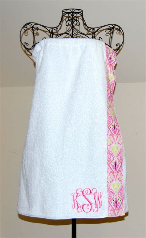 Monogrammed Towel Wrap With A Pink And Yellow Ikat Flat Trim By Smberrier On Etsy Monogram