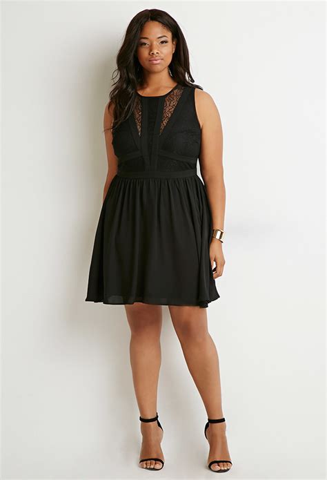 Lyst Forever 21 Plus Size Lace Paneled Fit Flare Dress In Black