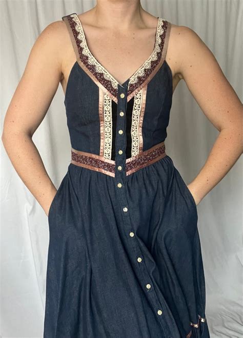 1970s Gunne Sax By Jessica San Francisco Denim Sundre Gem