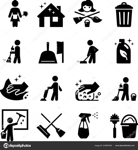 Maid Services Janitorial Cleaning Vector Icons Stock Vector Popicon