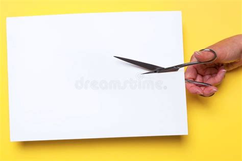 Scissors Cutting Blank Paper Stock Photo - Image of message, slate ...