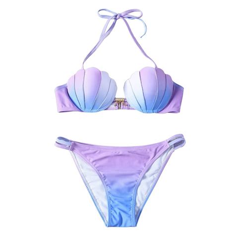 Women Summer Sexy Mermaid Seashell Top Bikini Set Halter Neck Patchwork