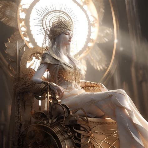 Premium Ai Image Lady In A Regal Outfit Sitting In A Golden Chair