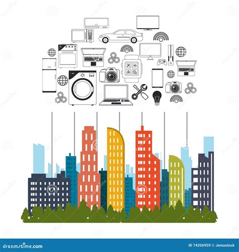 Smart City And Icon Set Technology And Internet Design Vector Stock