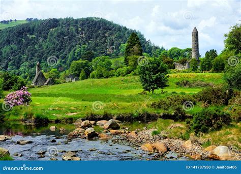 Glendalough Monastic Site With Ancient Round Tower And Church Wicklow