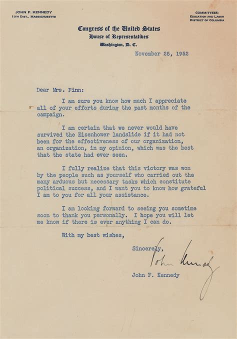 John F Kennedy Typed Letter Signed Rr Auction