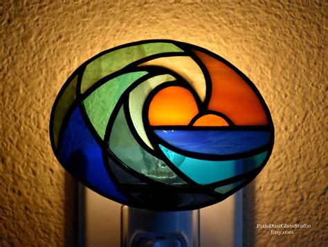 Stained Glass Ocean Wave Nightlight Surfs Up Nightlight Glass Night Light Sunset Sky Beach