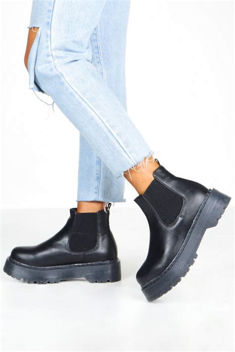 Wide Fit Chunky Platform Chelsea Boots Boohoo