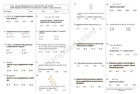 6 Sınıf Matematik 1 Dönem 1 Yazılı Soruları 2023 Hangisoru