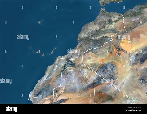 Satellite View Of Morocco And Western Sahara With Country Boundaries