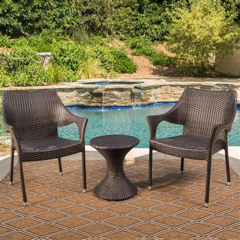 Noble House Axeford Multi Brown Piece Faux Rattan Patio Conversation