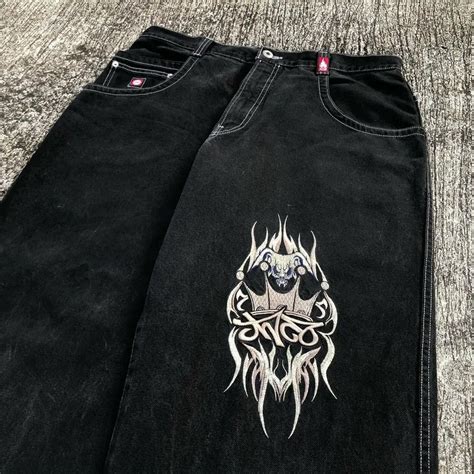 Jnco Gothic High Street Letter Skull Crown Print Black Jeans For Men