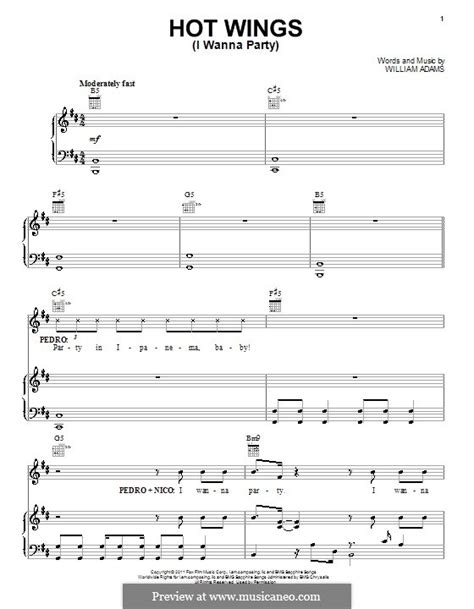 Hot Wings I Wanna Party By Will I Am Sheet Music On MusicaNeo